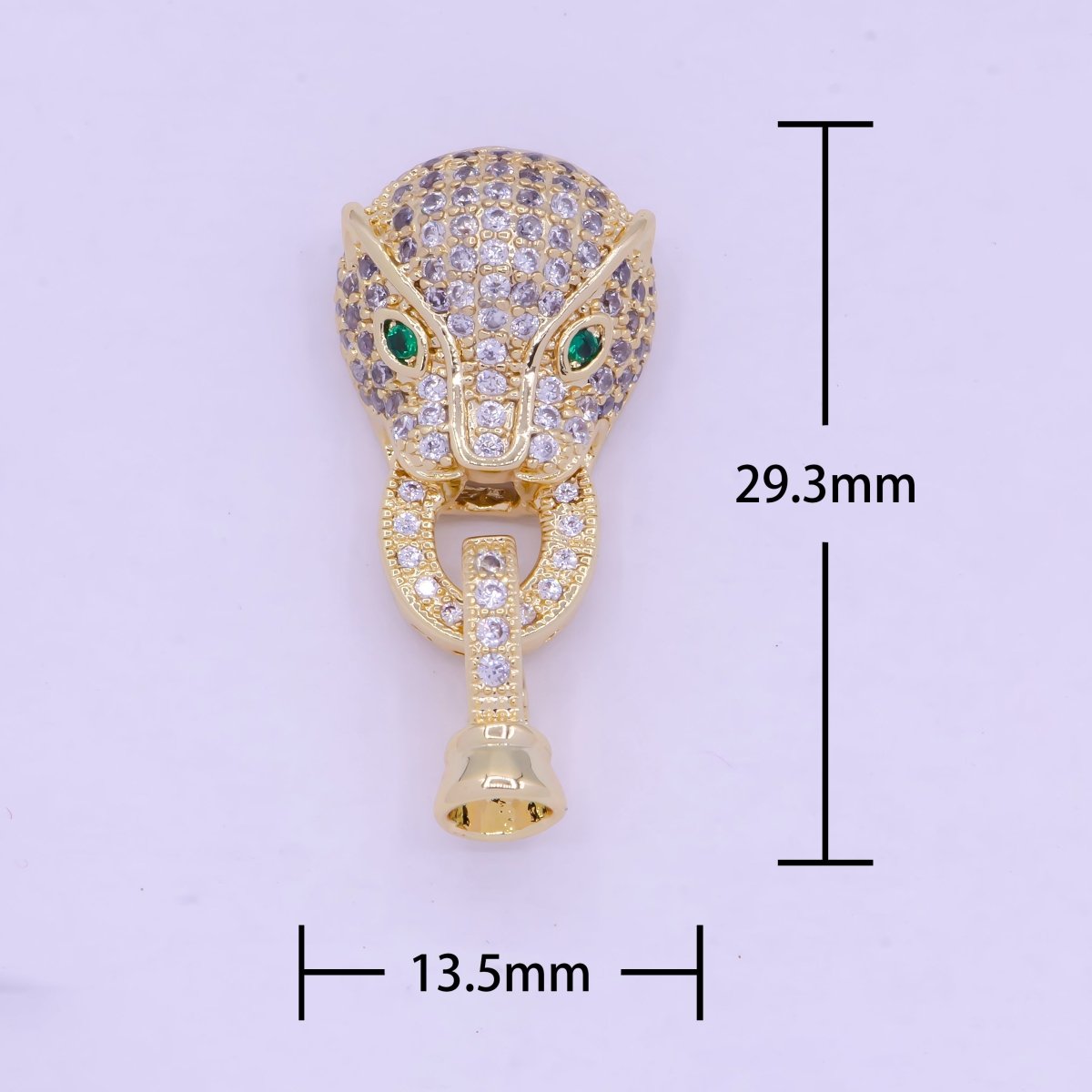 24K Gold plated Micro Paved CZ Green Eyed Leopard Panther Interlock Buckle Closure Clasps L-848 - DLUXCA