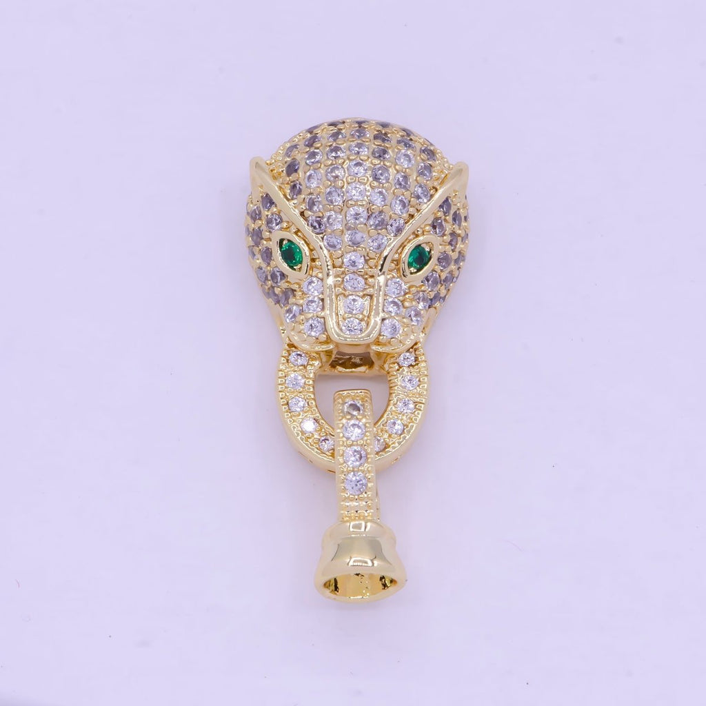 24K Gold plated Micro Paved CZ Green Eyed Leopard Panther Interlock Buckle Closure Clasps L-848 - DLUXCA