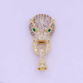 24K Gold plated Micro Paved CZ Green Eyed Leopard Panther Interlock Buckle Closure Clasps L-848 - DLUXCA