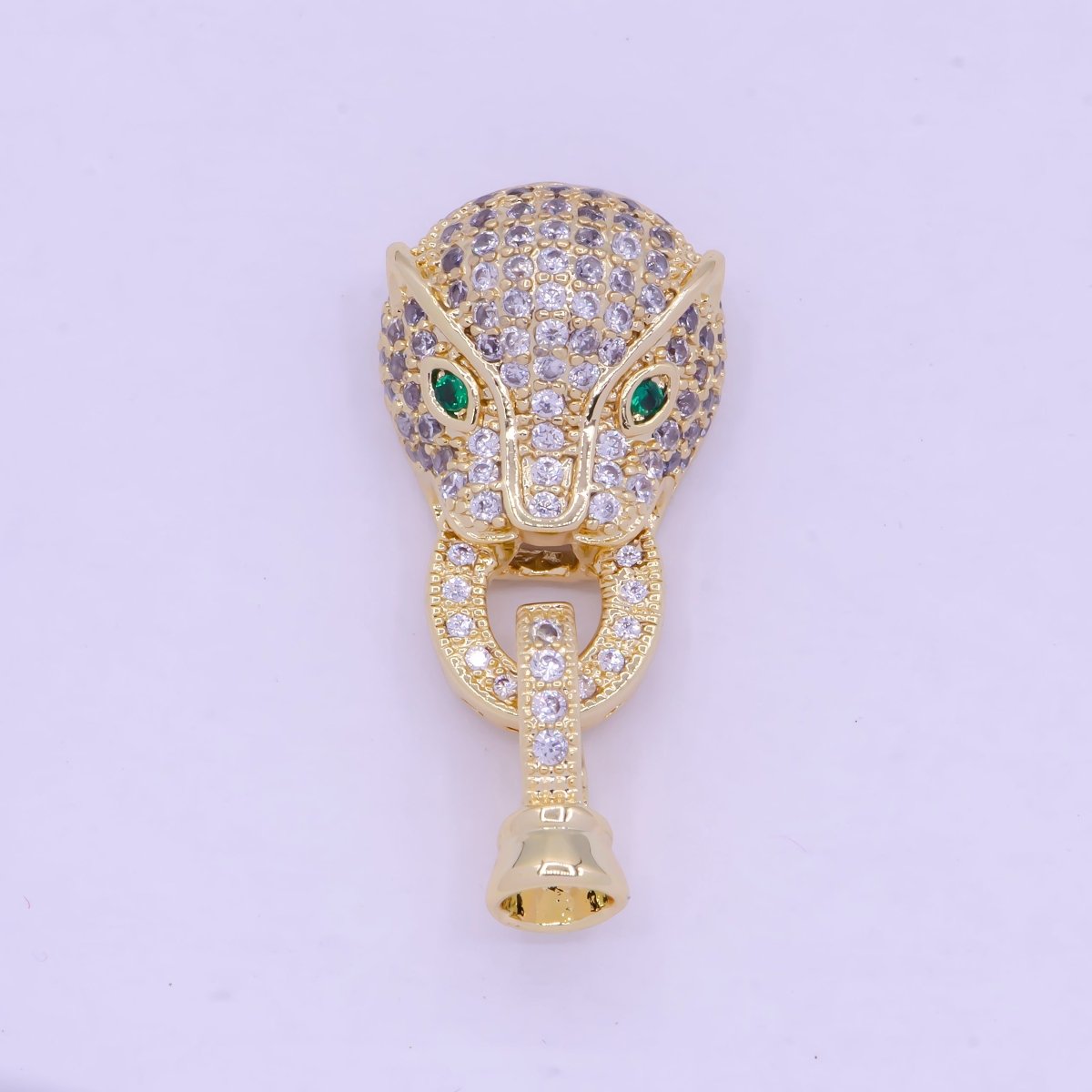 24K Gold plated Micro Paved CZ Green Eyed Leopard Panther Interlock Buckle Closure Clasps L-848 - DLUXCA