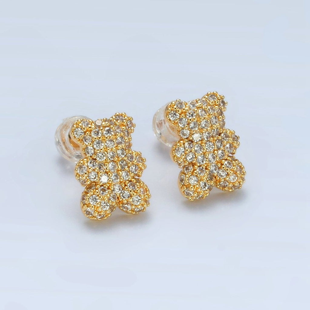 24K Gold plated Micro Paved CZ Gummy Teddy Bear Stud Earrings | AB1240 - DLUXCA