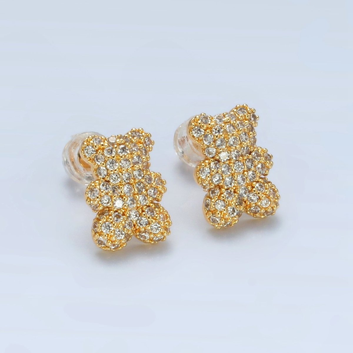 24K Gold plated Micro Paved CZ Gummy Teddy Bear Stud Earrings | AB1240 - DLUXCA