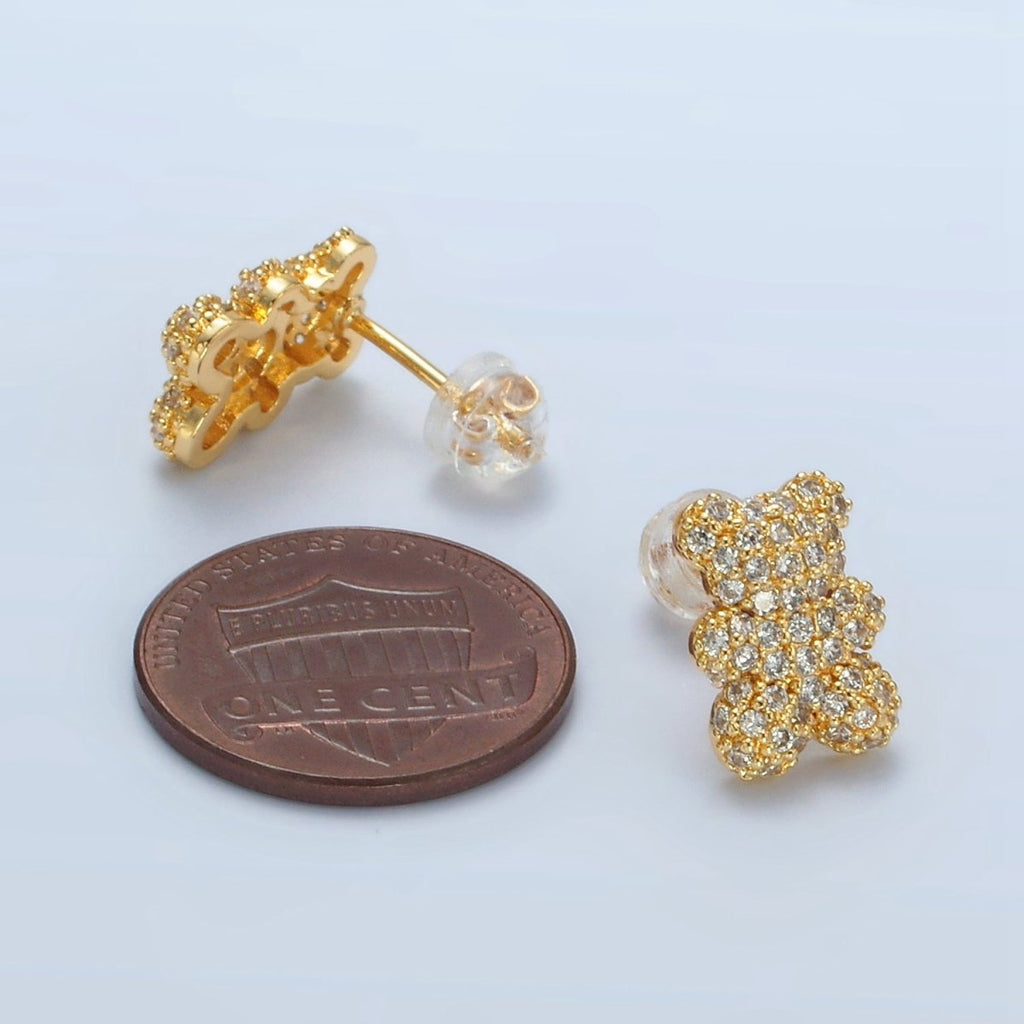24K Gold plated Micro Paved CZ Gummy Teddy Bear Stud Earrings | AB1240 - DLUXCA