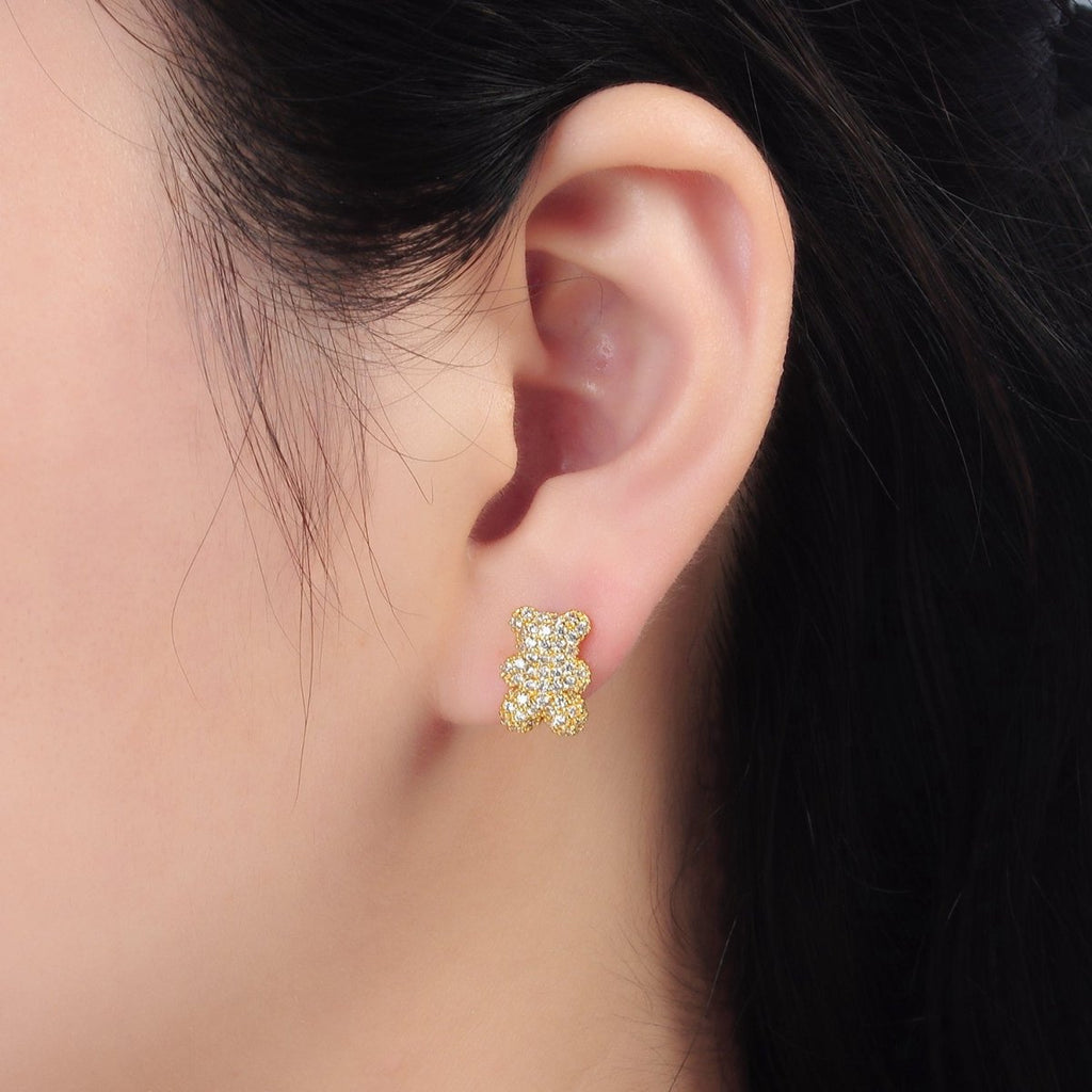 24K Gold plated Micro Paved CZ Gummy Teddy Bear Stud Earrings | AB1240 - DLUXCA