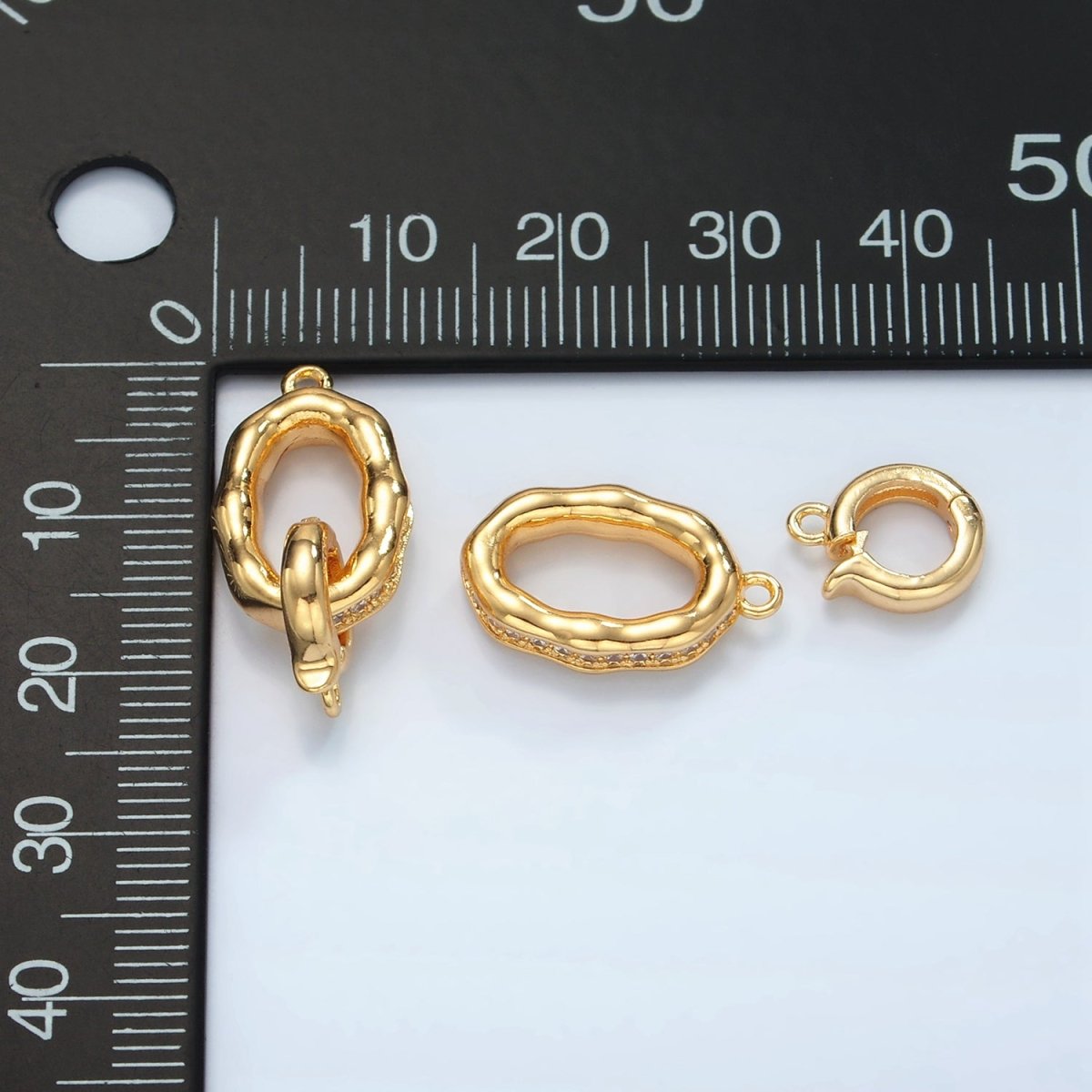 24K Gold plated Micro Paved CZ Hammered Snap Latch Findings Set | L002 - DLUXCA
