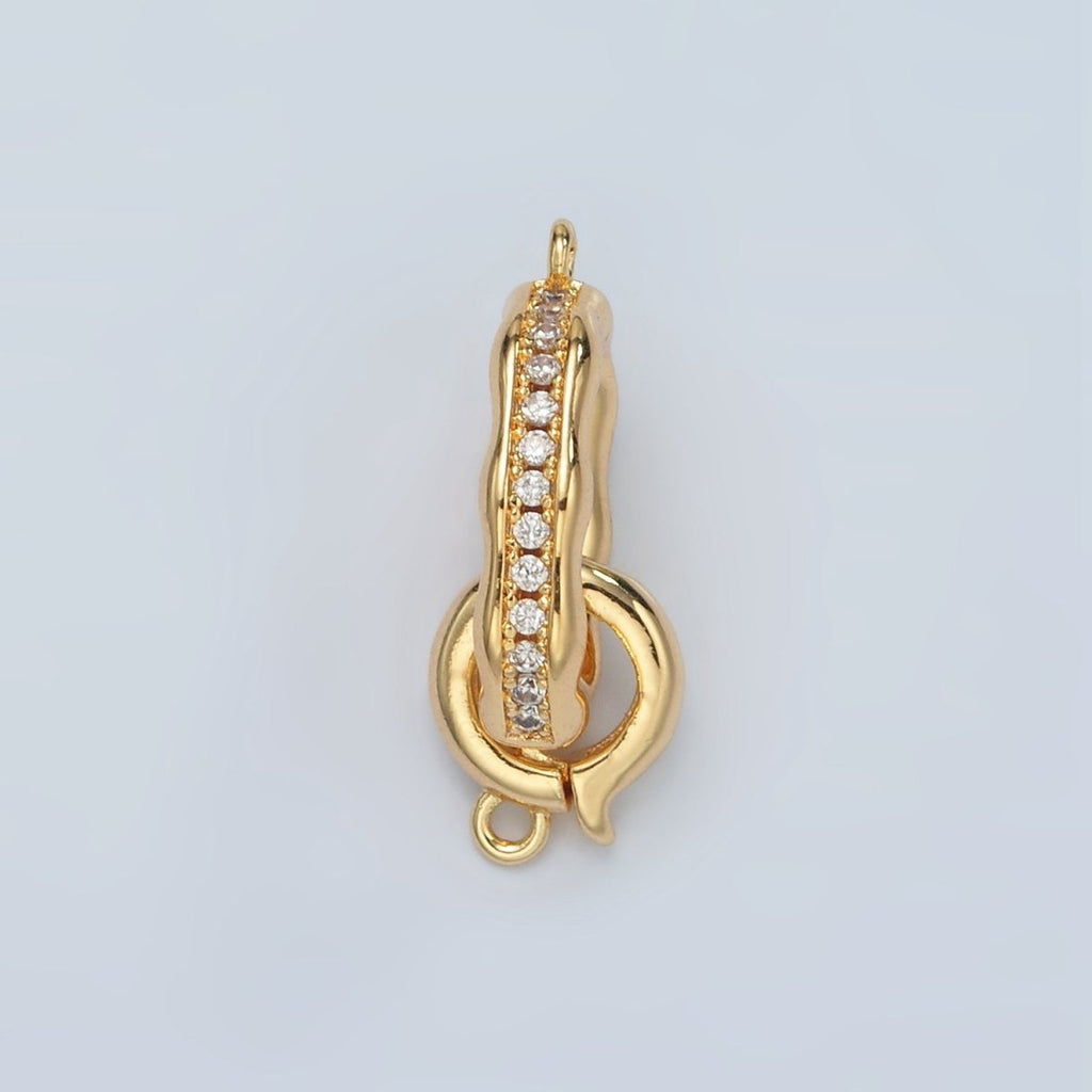24K Gold plated Micro Paved CZ Hammered Snap Latch Findings Set | L002 - DLUXCA