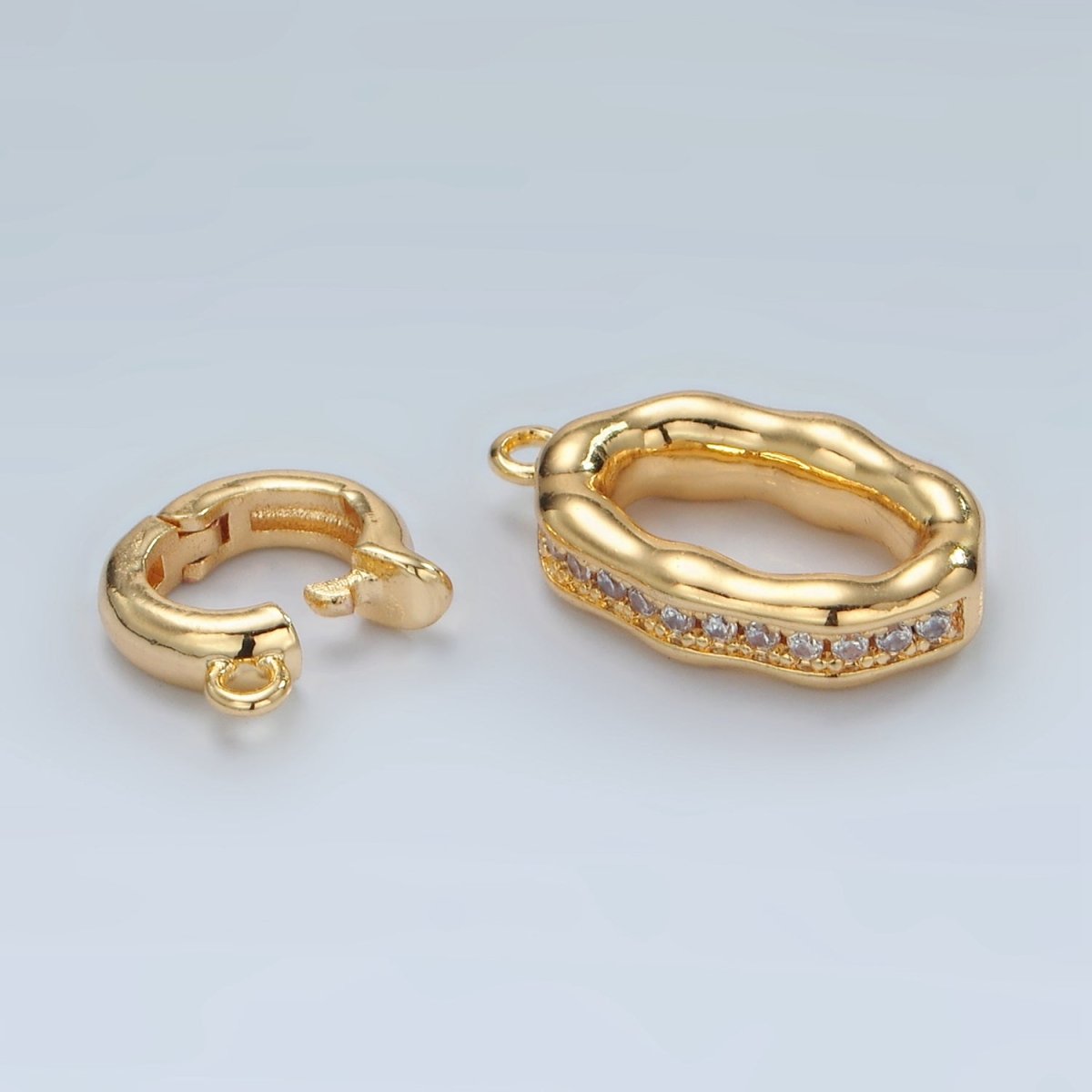 24K Gold plated Micro Paved CZ Hammered Snap Latch Findings Set | L002 - DLUXCA