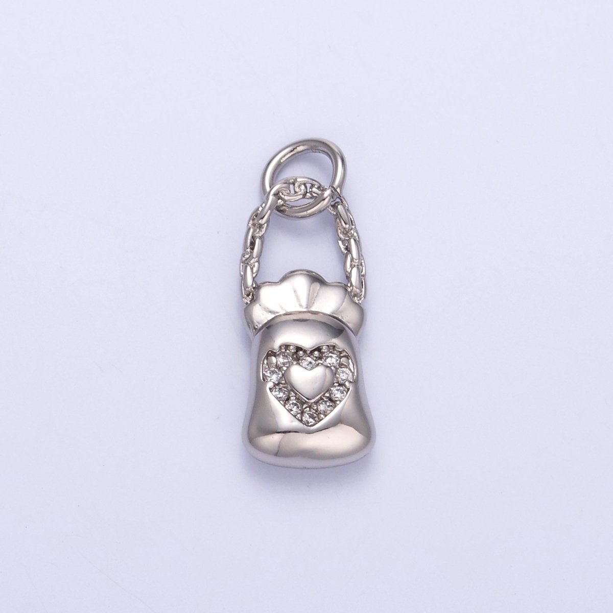 24K Gold plated Micro Paved CZ Heart Bag Charm in Gold & Silver | C043 
