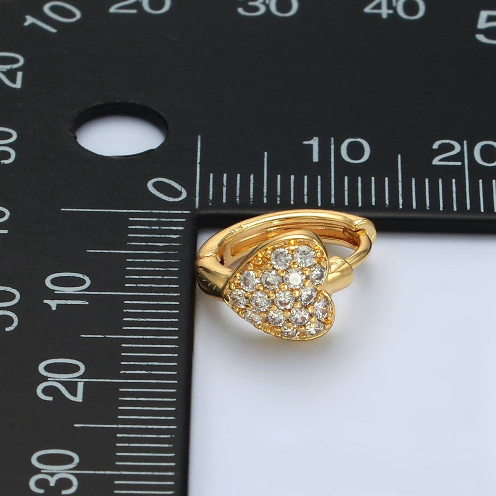 24K Gold plated Micro Paved CZ Heart Huggie Earrings | T100 - DLUXCA
