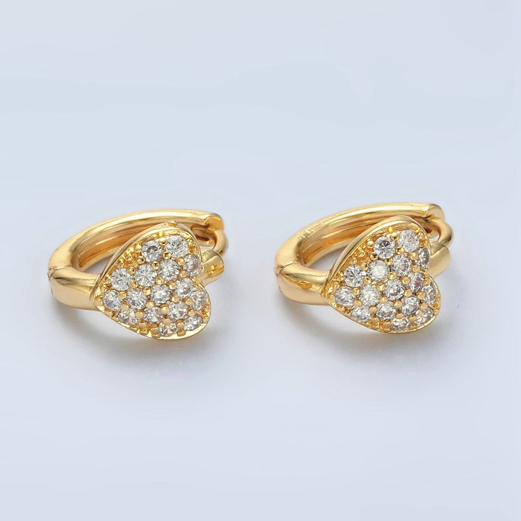 24K Gold plated Micro Paved CZ Heart Huggie Earrings | T100 - DLUXCA