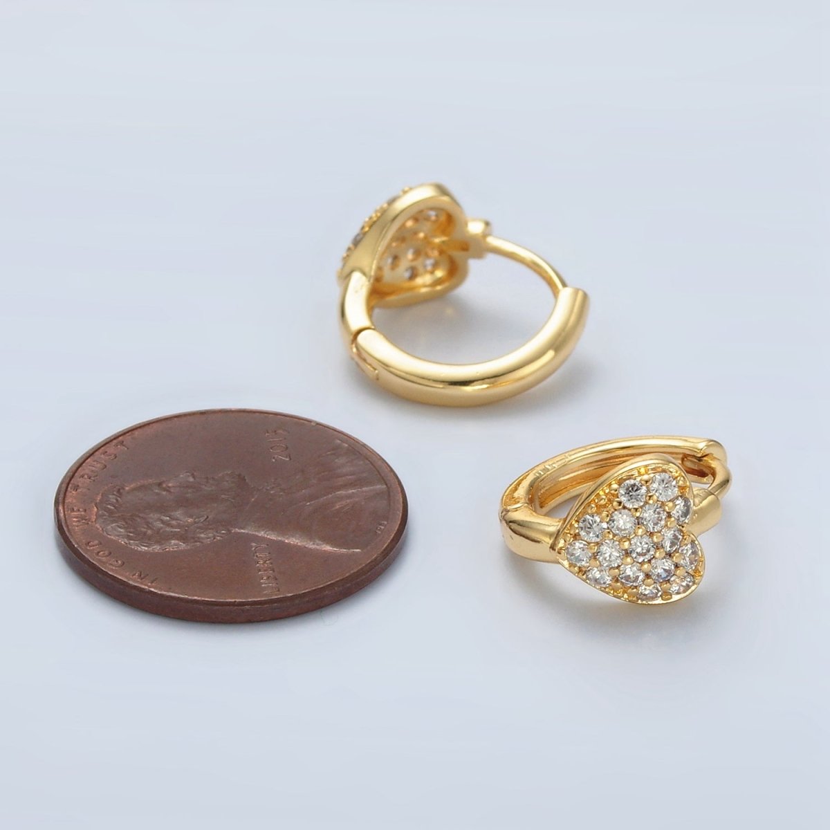 24K Gold plated Micro Paved CZ Heart Huggie Earrings | T100 - DLUXCA