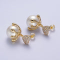 24K Gold plated Micro Paved CZ Heart Love Drop Round White Pearl Geometric Drip Stud Earrings | Y-032 - DLUXCA