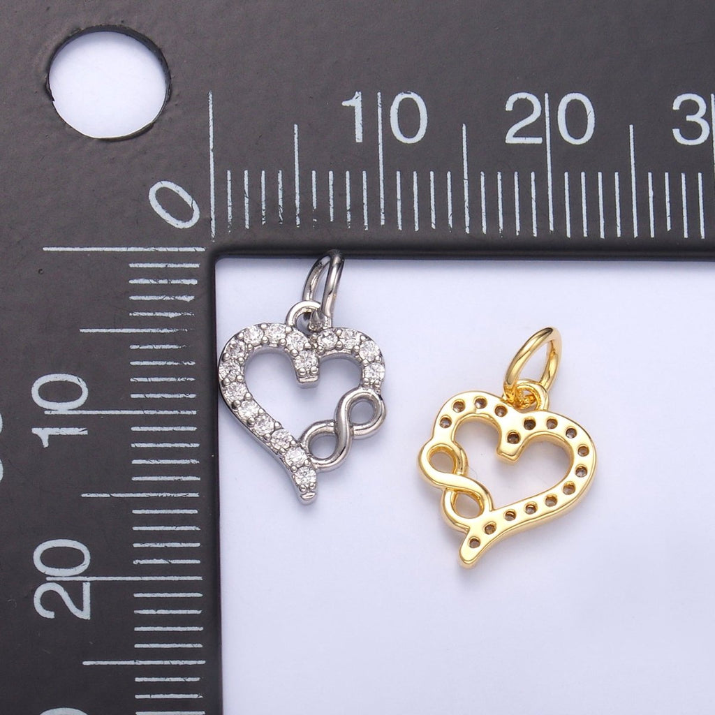 24K Gold plated Micro Paved CZ Infinite Heart Charm in Gold & Silver | N023 - DLUXCA