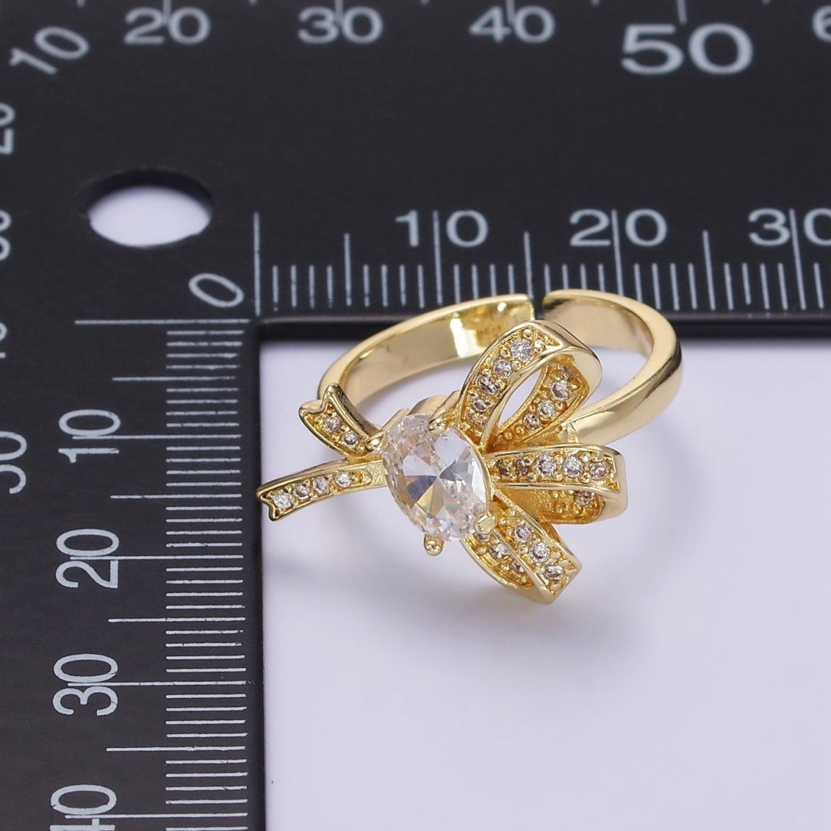 24K Gold plated Micro Paved CZ Knot Ribbon Bow Ring in Gold & Silver | R402 R403