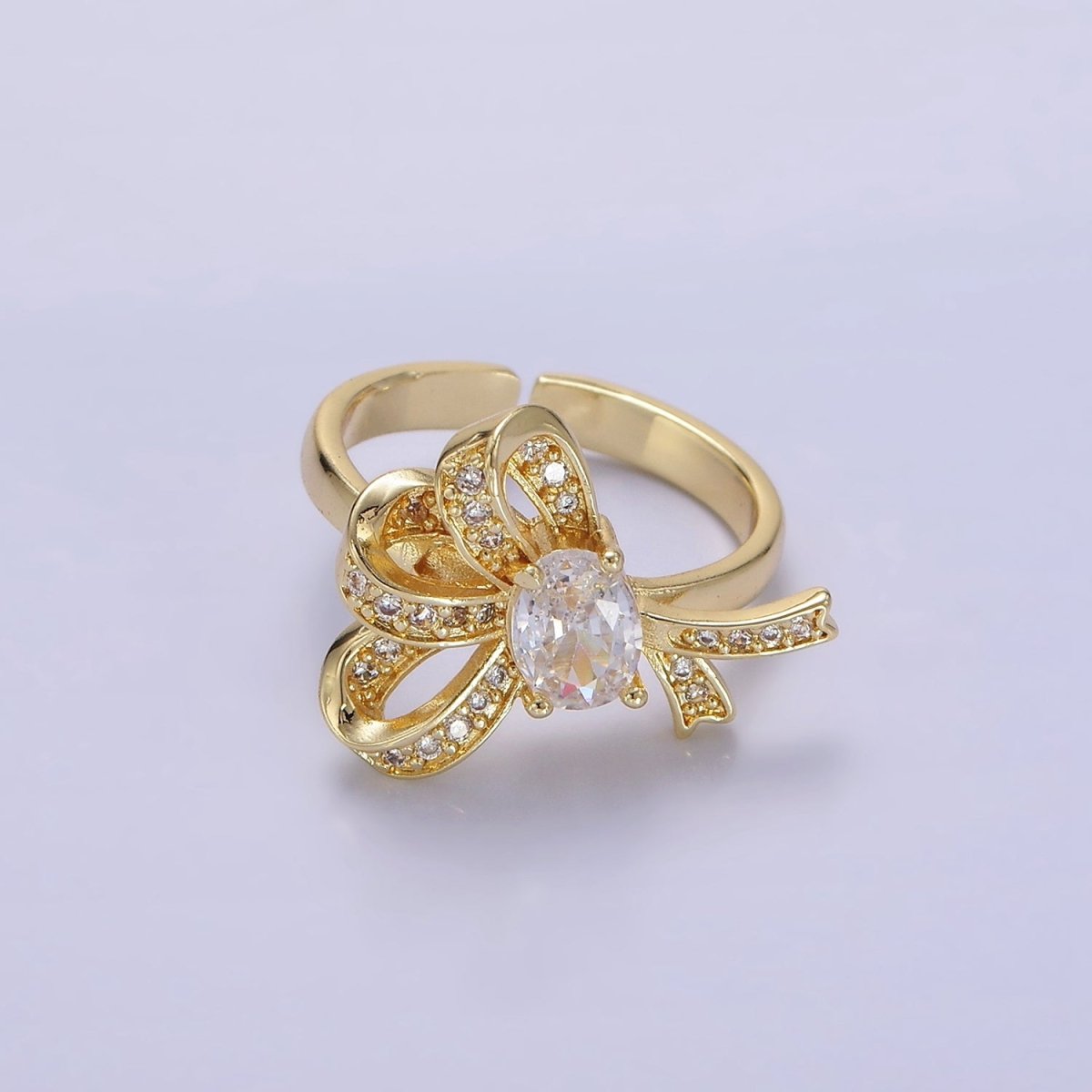 24K Gold plated Micro Paved CZ Knot Ribbon Bow Ring in Gold & Silver | R402 R403