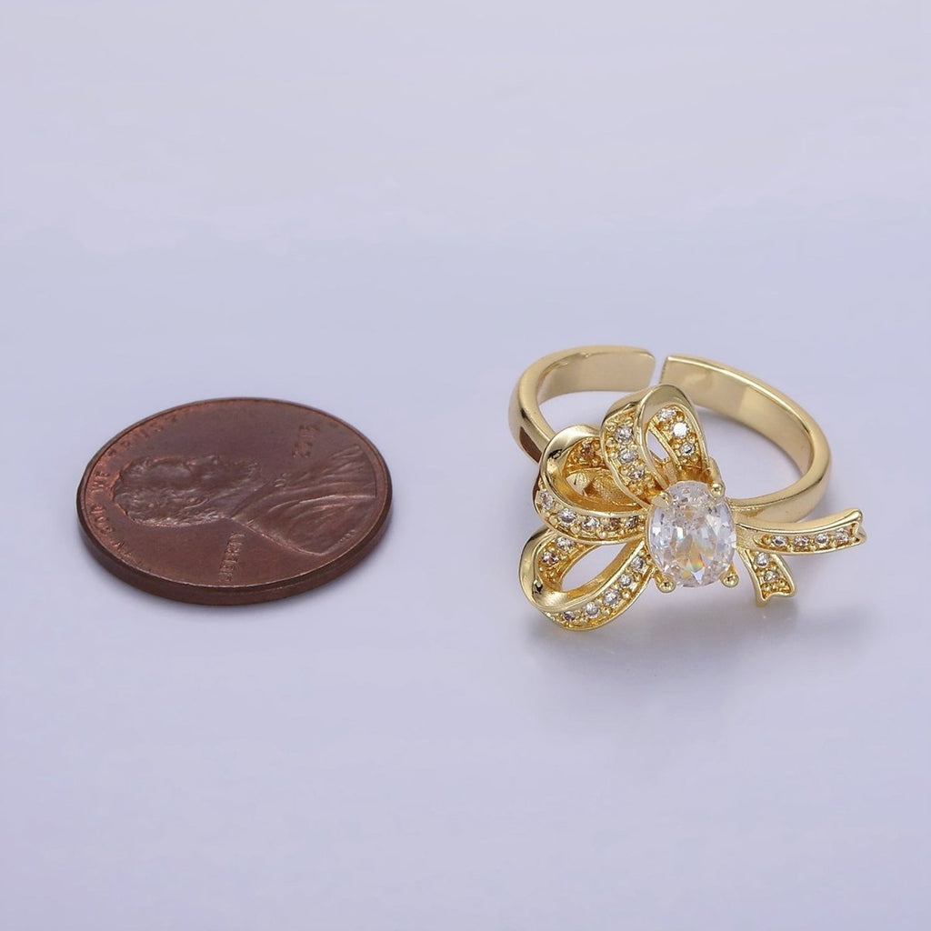 24K Gold plated Micro Paved CZ Knot Ribbon Bow Ring in Gold & Silver | R402 R403