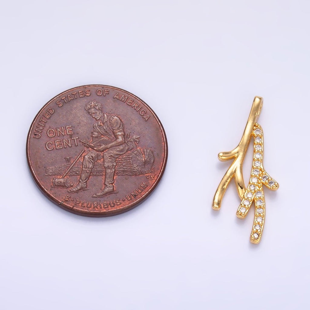 24K Gold plated Micro Paved CZ Leaf Flower Pendant in Gold & Silver | AA1446 