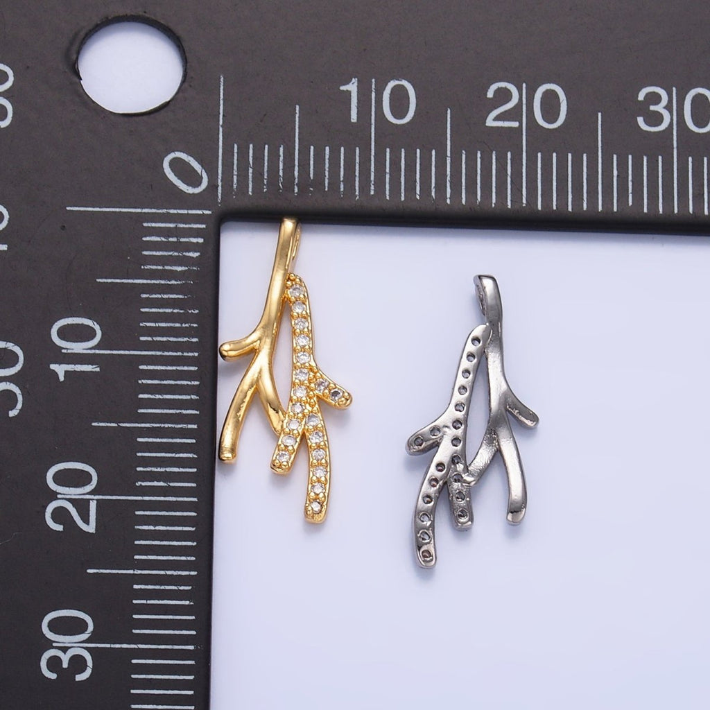 24K Gold plated Micro Paved CZ Leaf Flower Pendant in Gold & Silver | AA1446 