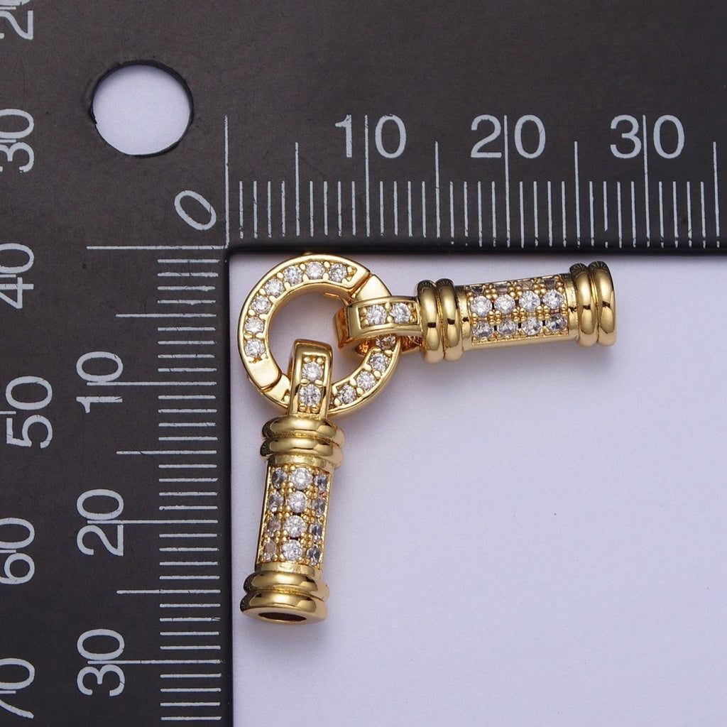 24K Gold plated Micro Paved CZ Minimalist Double Loop Leather Jewelry Spring Gate Closure | K-165 - DLUXCA