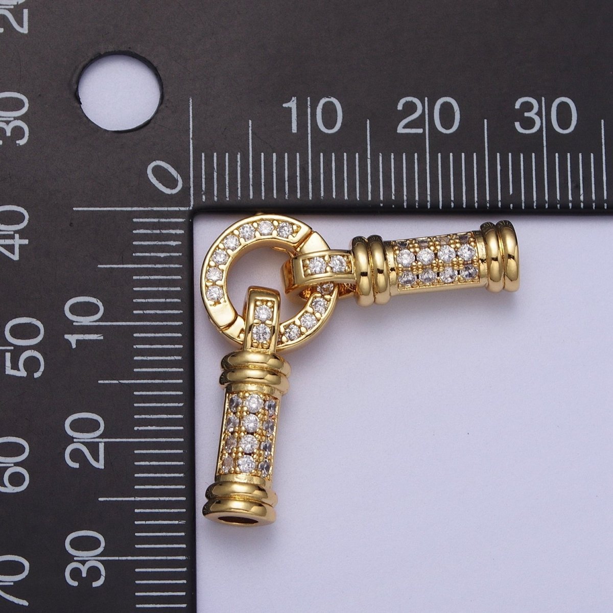 24K Gold plated Micro Paved CZ Minimalist Double Loop Leather Jewelry Spring Gate Closure | K-165 - DLUXCA