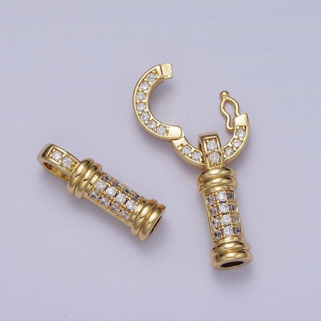 24K Gold plated Micro Paved CZ Minimalist Double Loop Leather Jewelry Spring Gate Closure | K-165 - DLUXCA