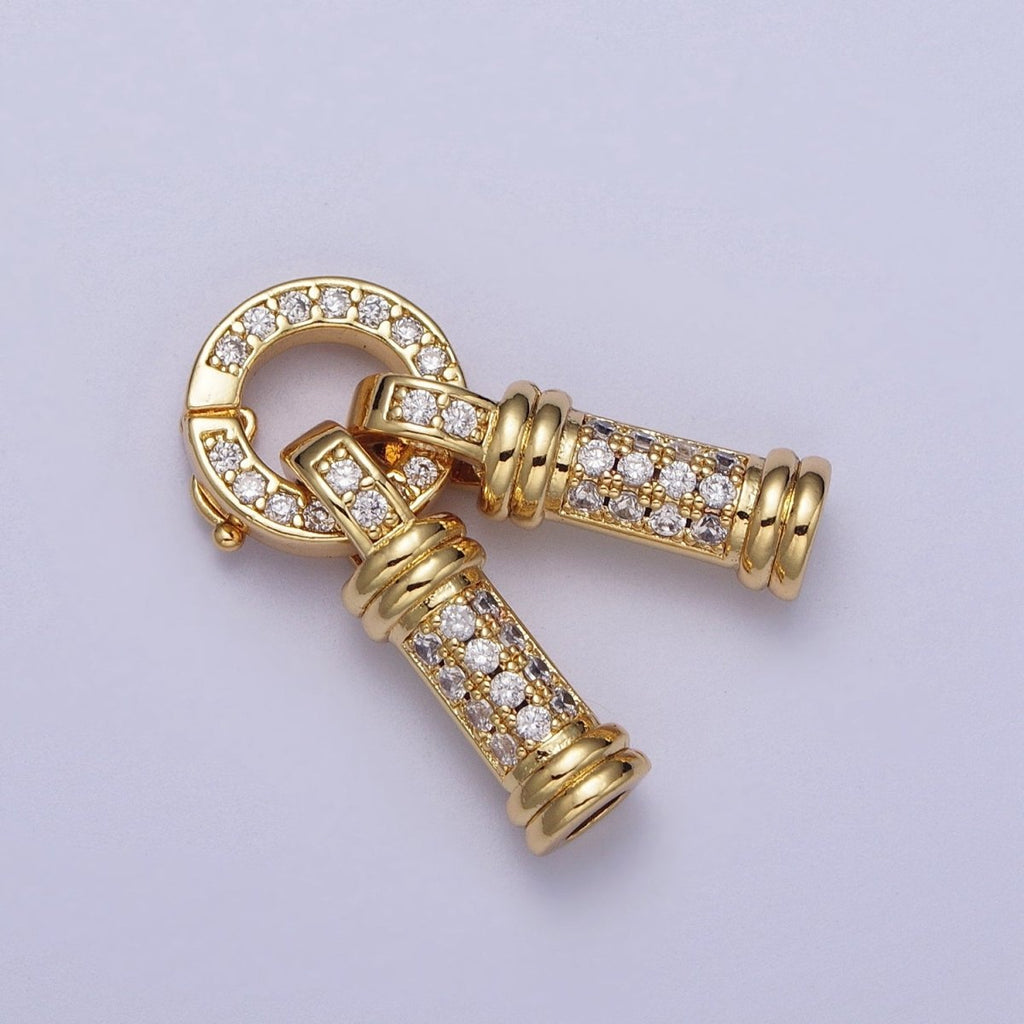 24K Gold plated Micro Paved CZ Minimalist Double Loop Leather Jewelry Spring Gate Closure | K-165 - DLUXCA