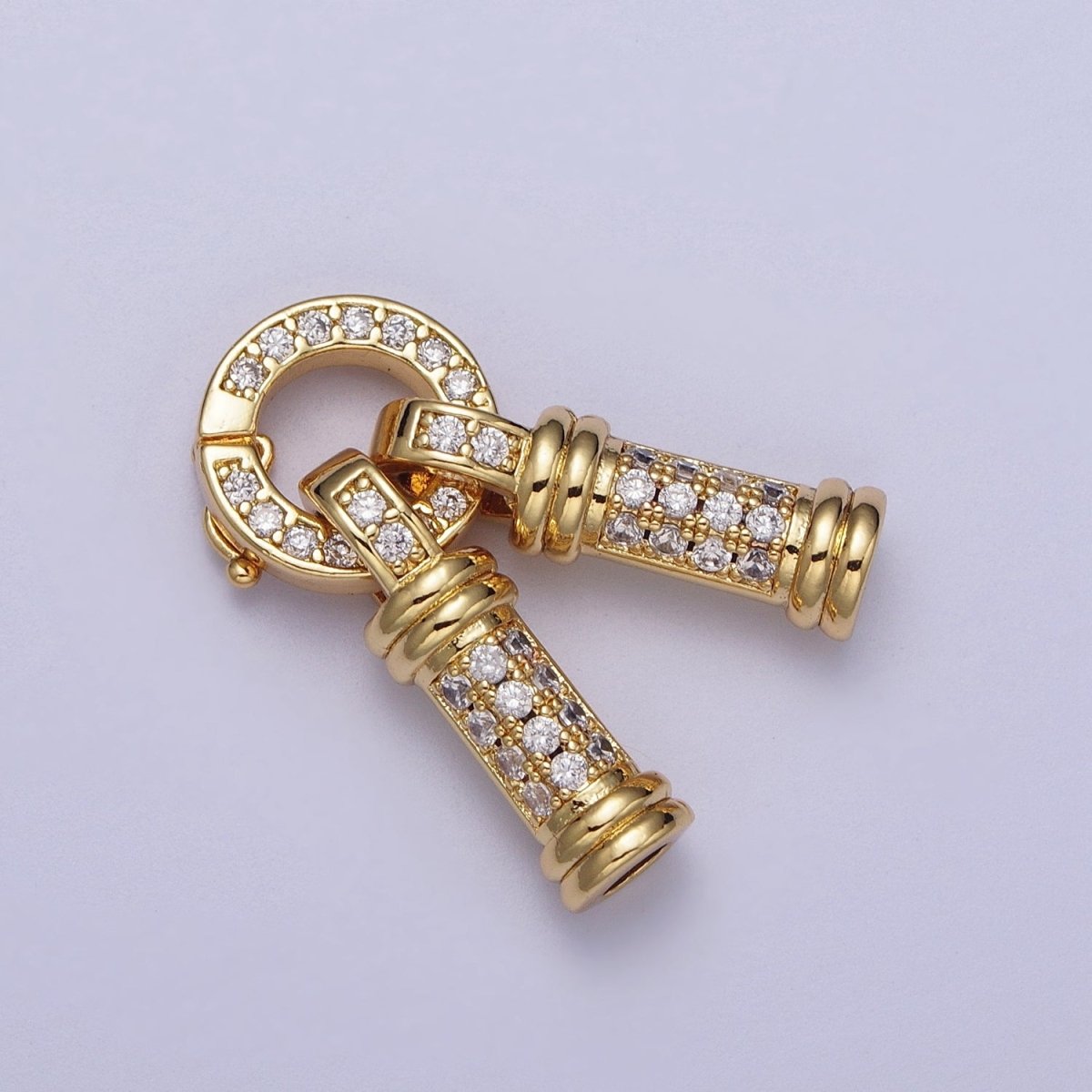 24K Gold plated Micro Paved CZ Minimalist Double Loop Leather Jewelry Spring Gate Closure | K-165 - DLUXCA