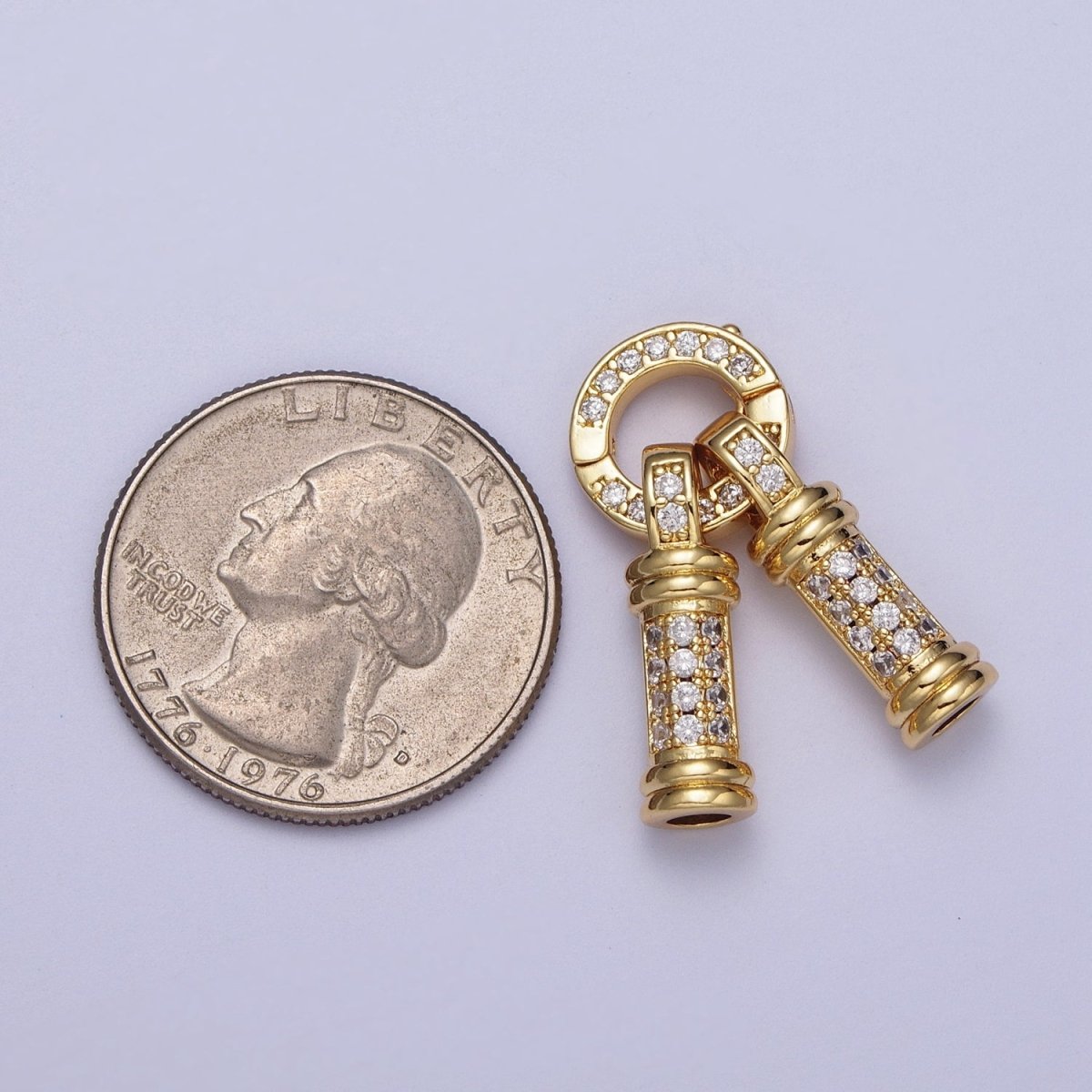 24K Gold plated Micro Paved CZ Minimalist Double Loop Leather Jewelry Spring Gate Closure | K-165 - DLUXCA
