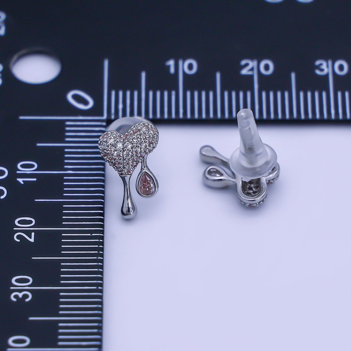 24K Gold plated Micro Paved CZ Molten Drip Heart Stud Earrings in Gold & Silver | AE755 