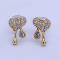 24K Gold plated Micro Paved CZ Molten Drip Heart Stud Earrings in Gold & Silver | AE755 