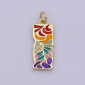24K Gold plated Micro Paved CZ Multicolor Rainbow Enamel Leaf Rectangular Charm N-181 - DLUXCA