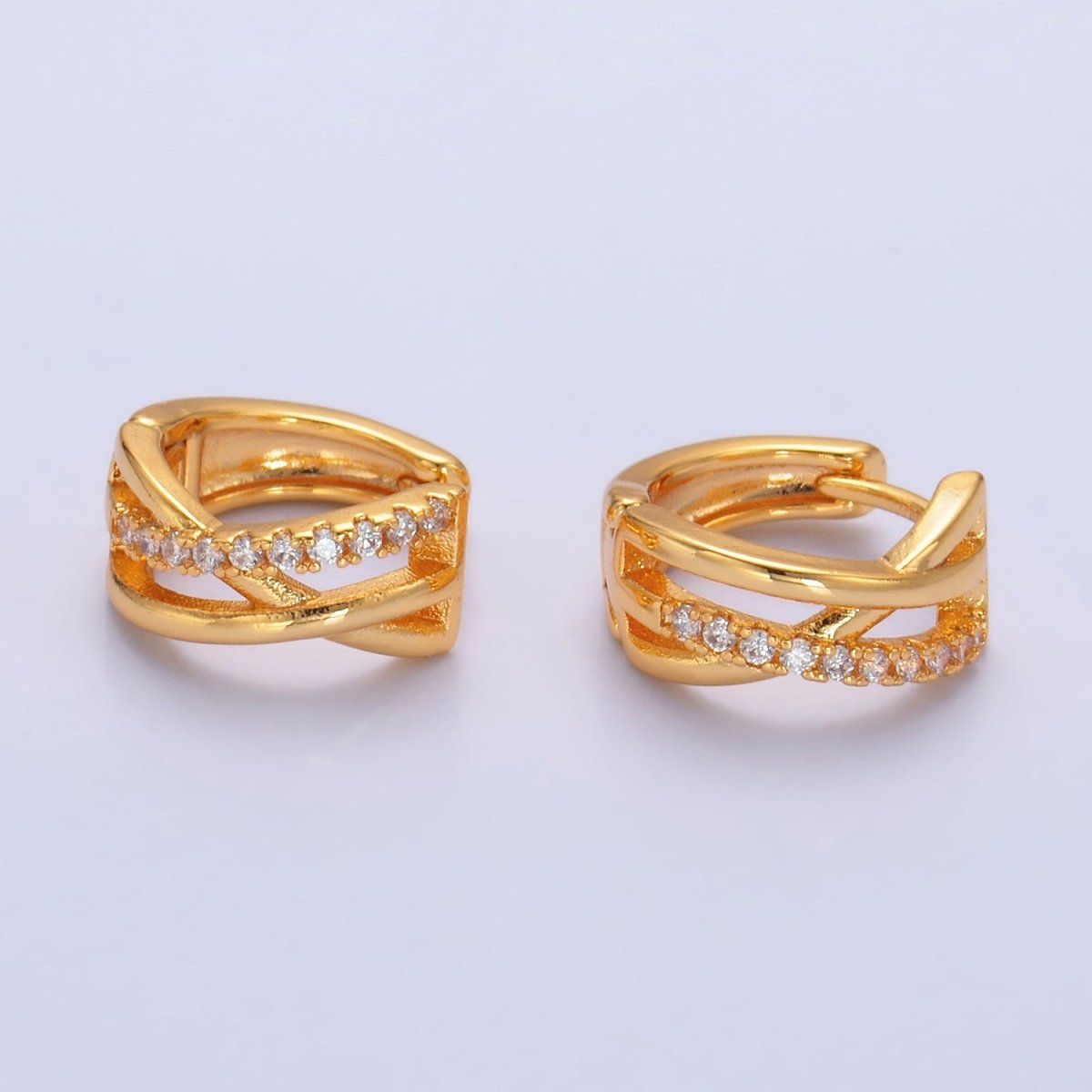 24K Gold plated Micro Paved CZ Multiple Band Cartilage Huggie Earrings | P406 - DLUXCA
