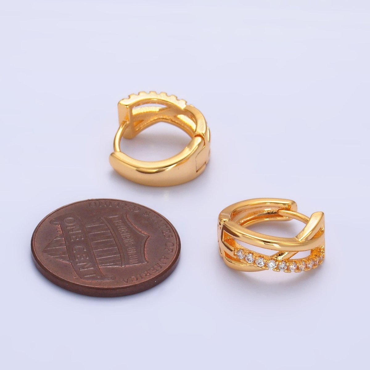 24K Gold plated Micro Paved CZ Multiple Band Cartilage Huggie Earrings | P406 - DLUXCA