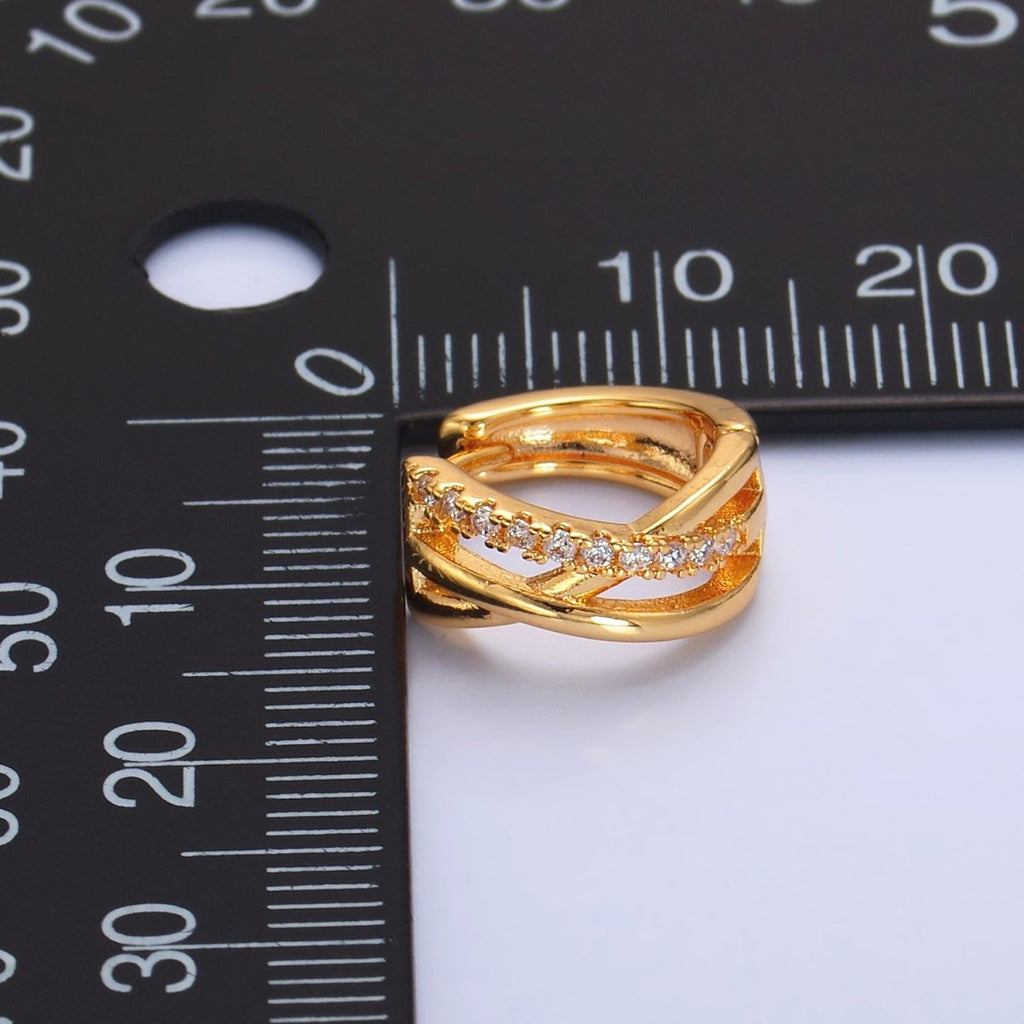 24K Gold plated Micro Paved CZ Multiple Band Cartilage Huggie Earrings | P406 - DLUXCA