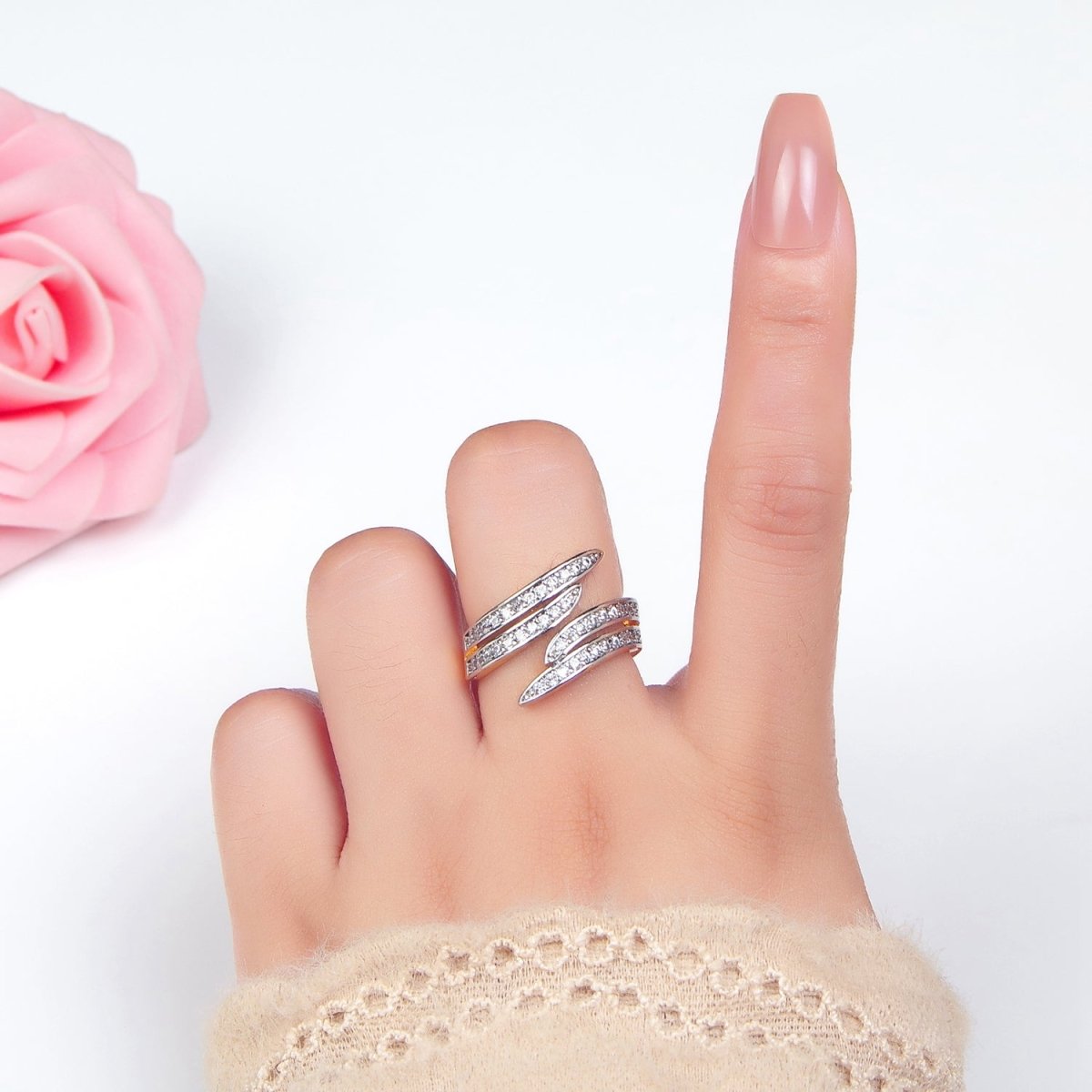 24K Gold plated Micro Paved CZ Multiple Band Wrap Mixed Metal Ring | O1420 - DLUXCA