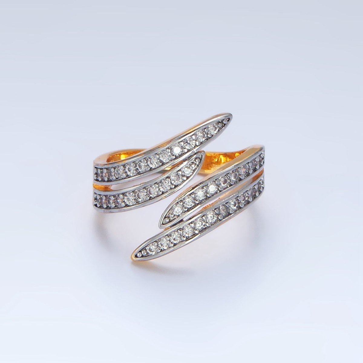 24K Gold plated Micro Paved CZ Multiple Band Wrap Mixed Metal Ring | O1420 - DLUXCA