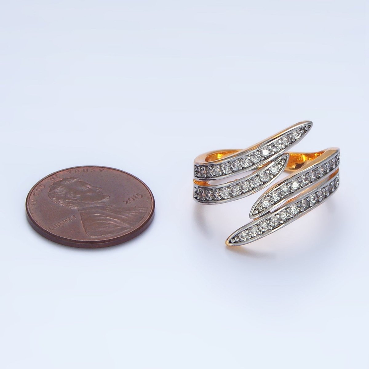 24K Gold plated Micro Paved CZ Multiple Band Wrap Mixed Metal Ring | O1420 - DLUXCA
