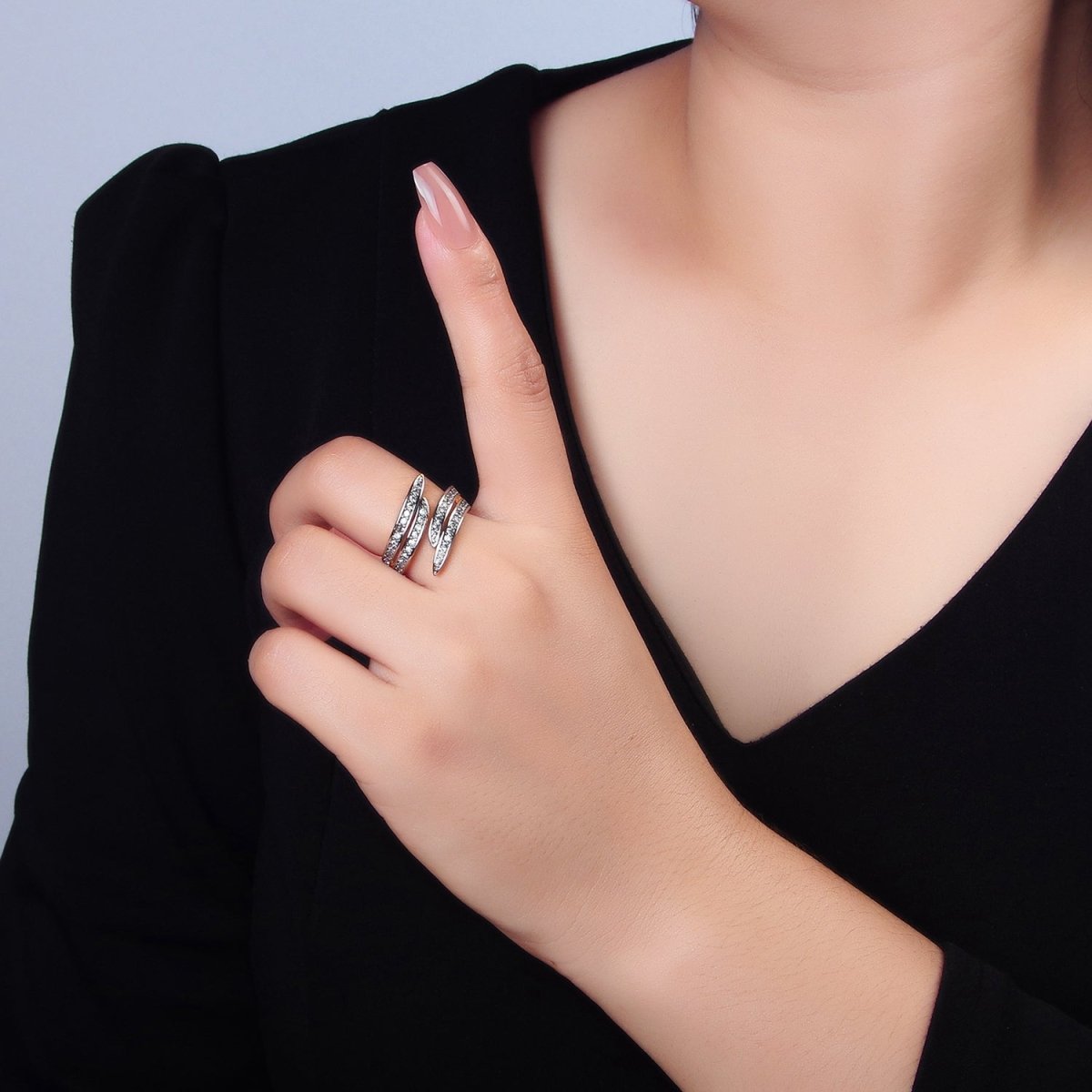 24K Gold plated Micro Paved CZ Multiple Band Wrap Mixed Metal Ring | O1420 - DLUXCA