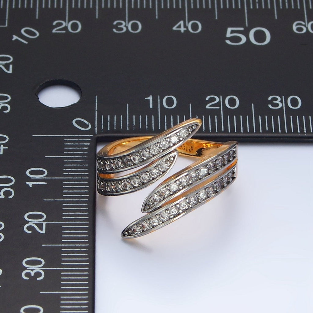 24K Gold plated Micro Paved CZ Multiple Band Wrap Mixed Metal Ring | O1420 - DLUXCA