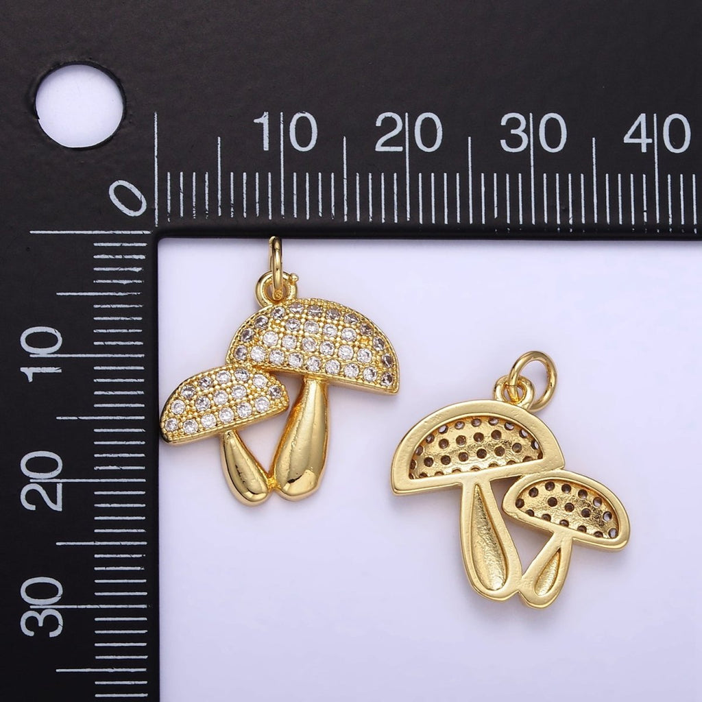 24K Gold plated Micro Paved CZ Mushroom Charm | E345 - DLUXCA