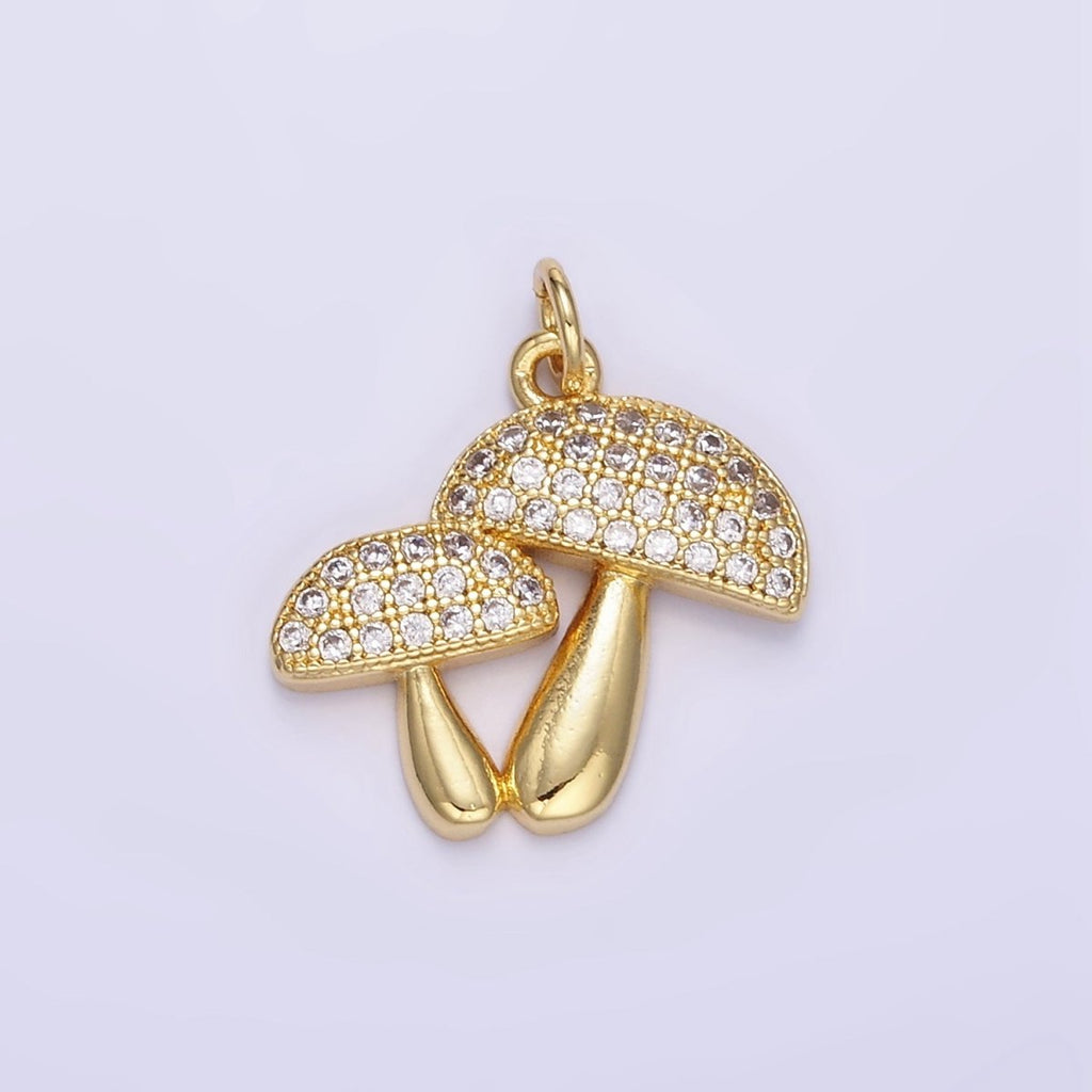 24K Gold plated Micro Paved CZ Mushroom Charm | E345 - DLUXCA