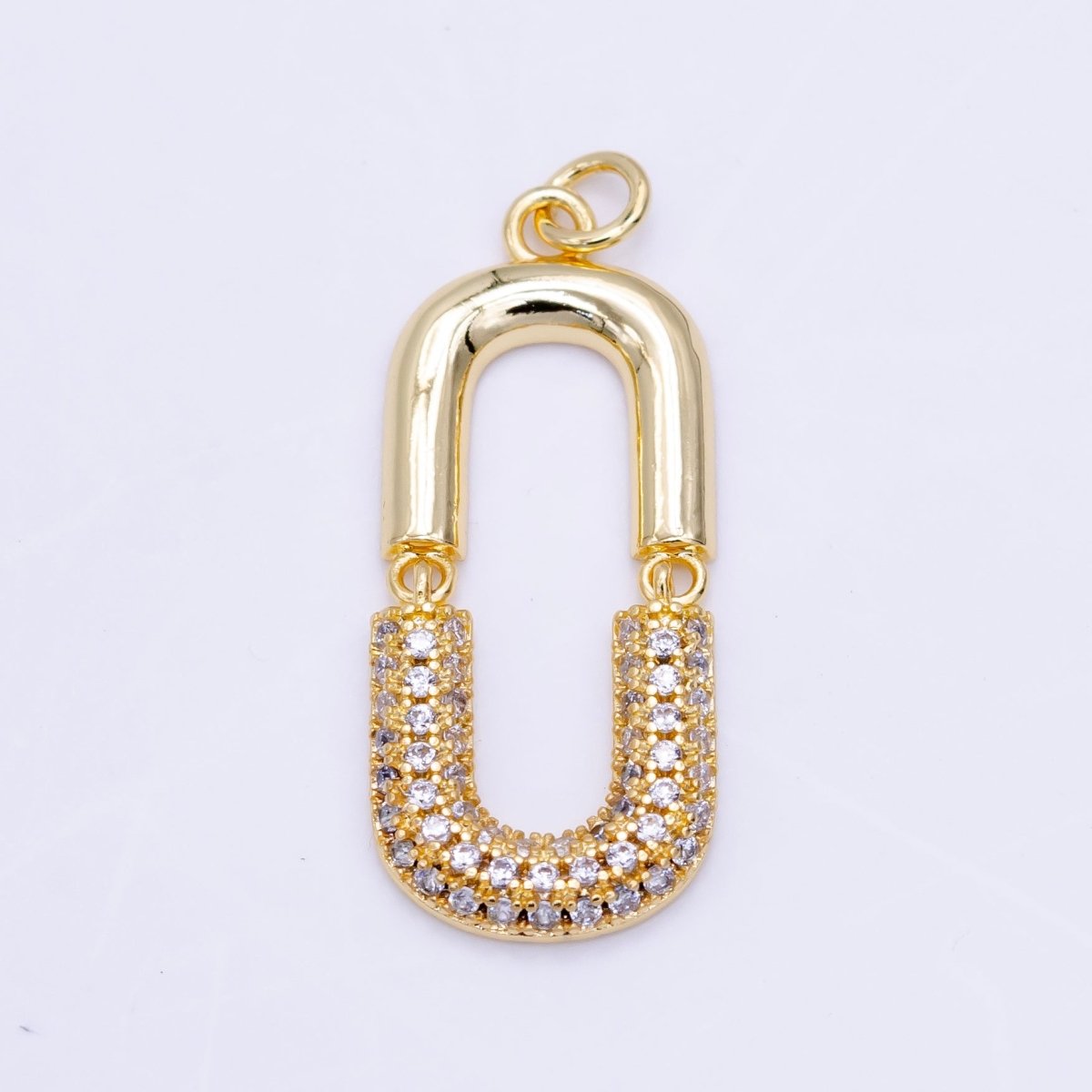24K Gold plated Micro Paved CZ Oblong Chain Link Charm | M137 - DLUXCA