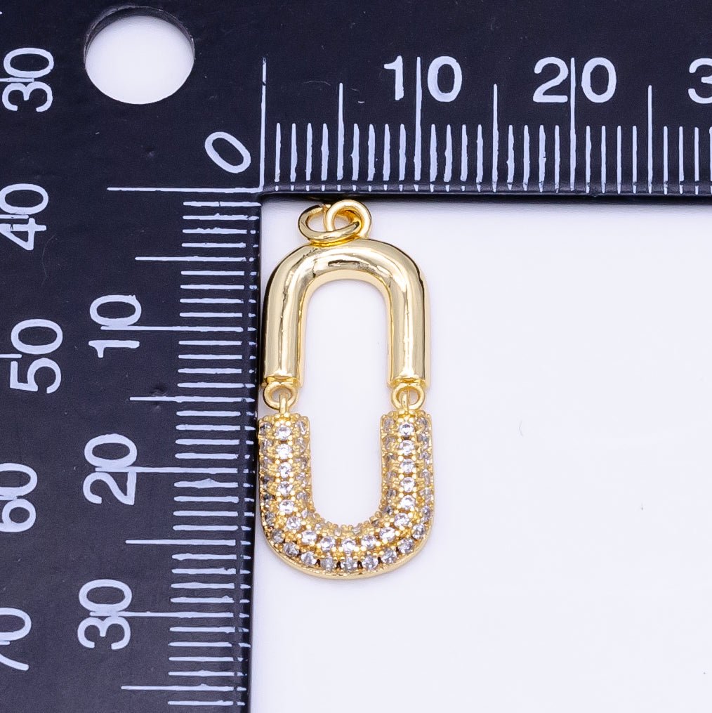 24K Gold plated Micro Paved CZ Oblong Chain Link Charm | M137 - DLUXCA
