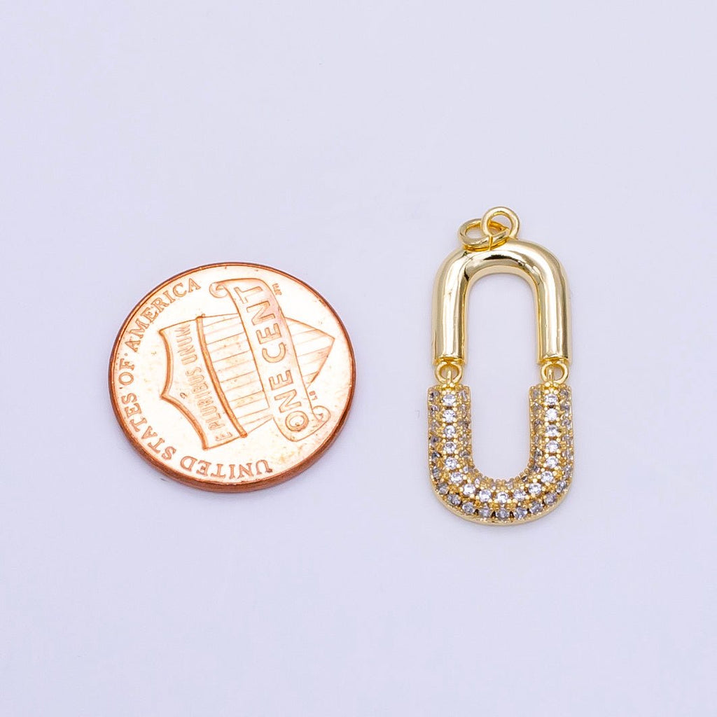 24K Gold plated Micro Paved CZ Oblong Chain Link Charm | M137 - DLUXCA
