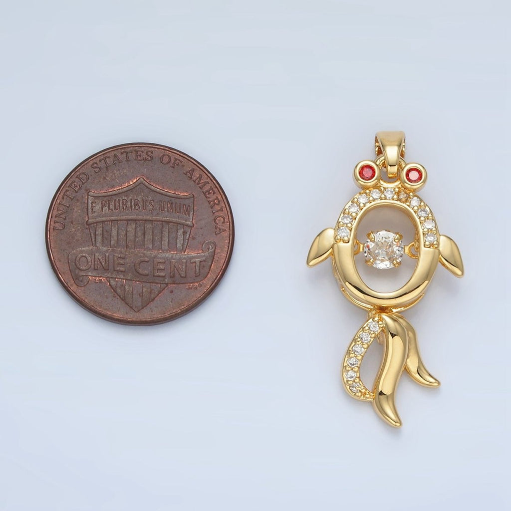 24K Gold plated Micro Paved CZ Open Gold Fish Animal Pendant | AA898 - DLUXCA