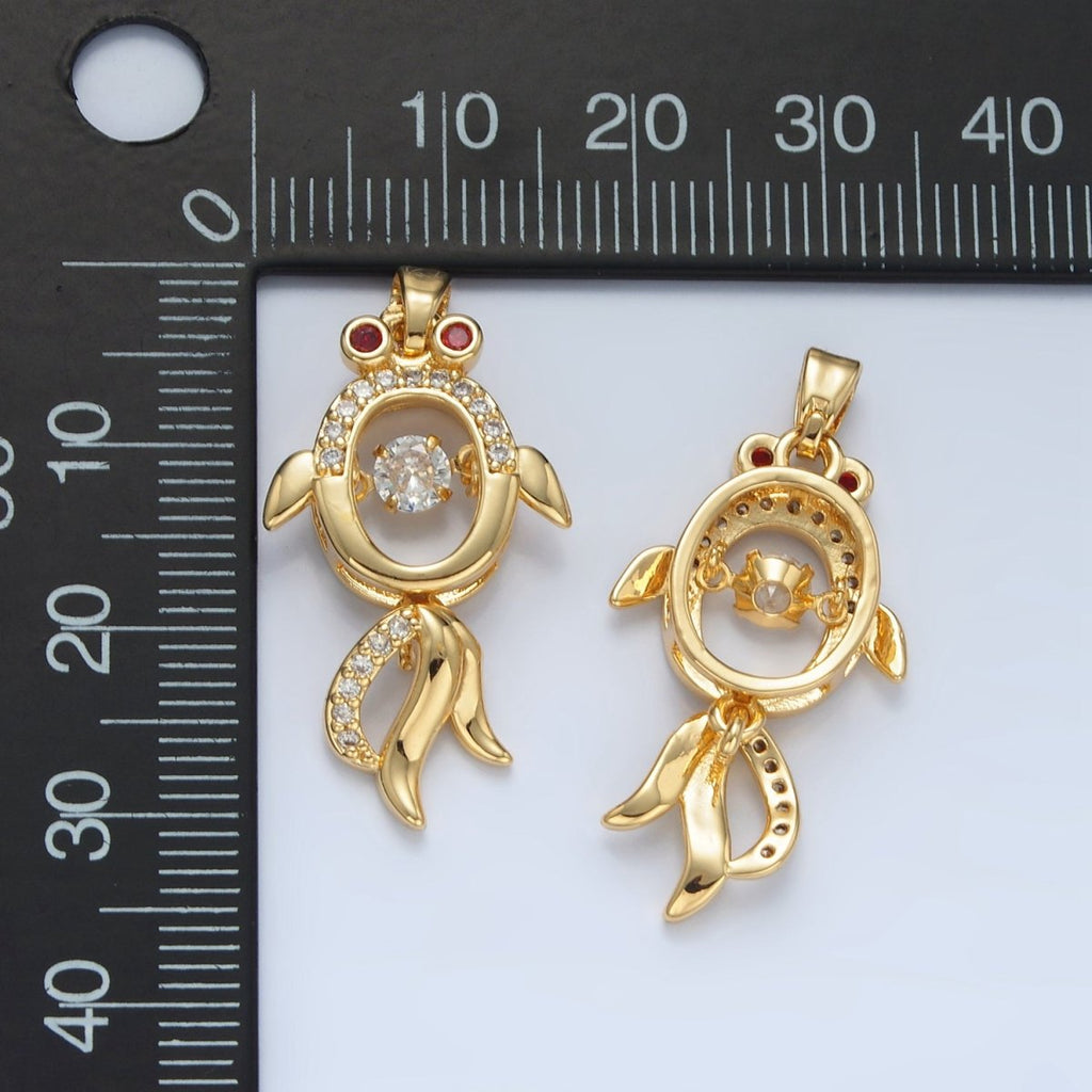 24K Gold plated Micro Paved CZ Open Gold Fish Animal Pendant | AA898 - DLUXCA