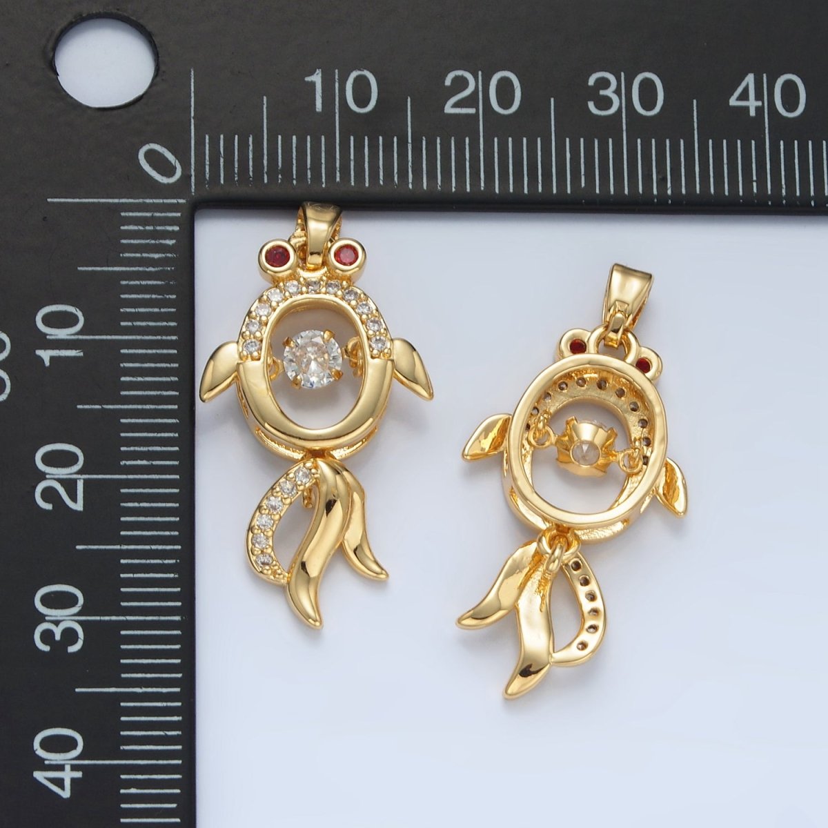 24K Gold plated Micro Paved CZ Open Gold Fish Animal Pendant | AA898 - DLUXCA