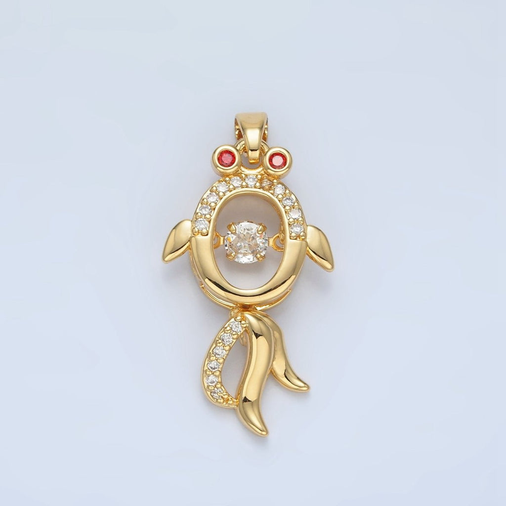 24K Gold plated Micro Paved CZ Open Gold Fish Animal Pendant | AA898 - DLUXCA