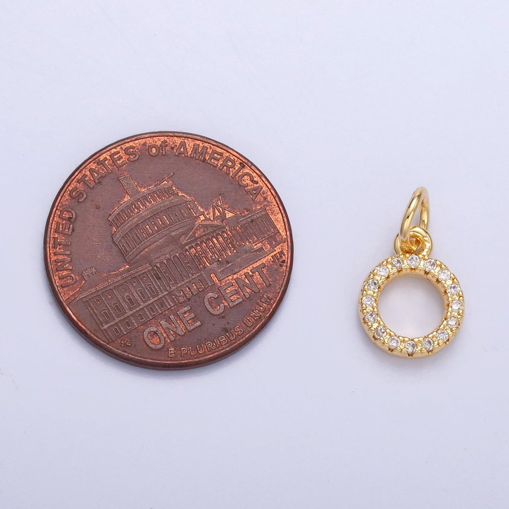 24K Gold plated Micro Paved CZ Open Round Charm in Gold & Silver | N004 