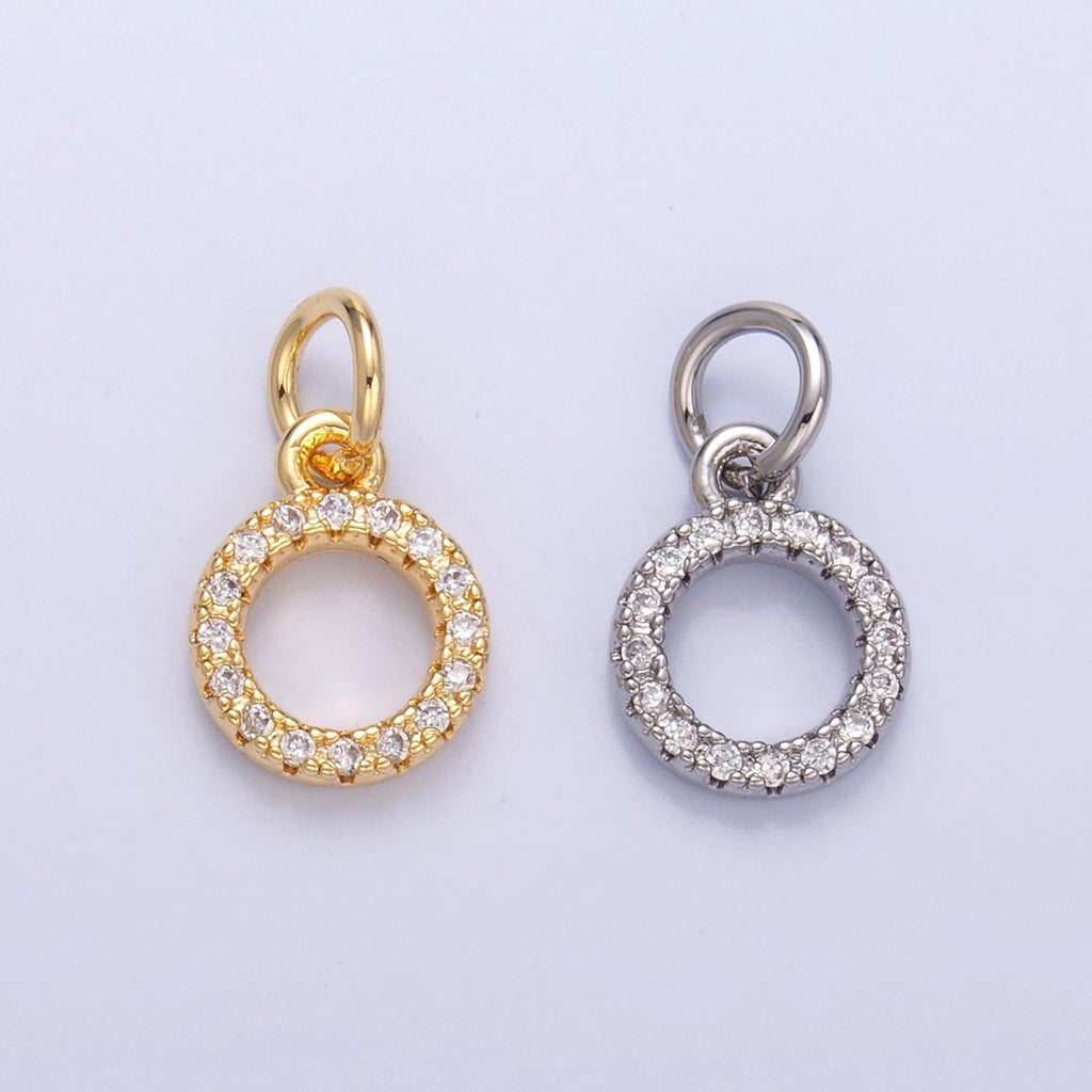 24K Gold plated Micro Paved CZ Open Round Charm in Gold & Silver | N004 